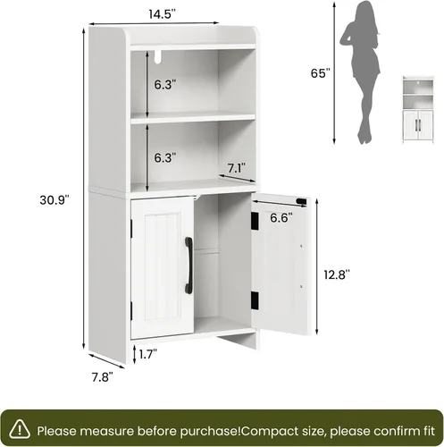Vista 3 de Gabinete de almacenamiento de baño pequeño con 2 puertas y estante Negro
