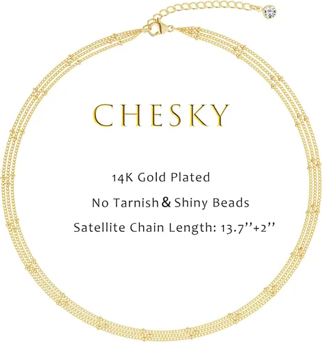 Vista 5 de CHESKY - Gargantilla de oro para mujer, chapado en plataoro de 14 quilates, gargantilla de cuentas satélite, delgada, de moda, collares de clip