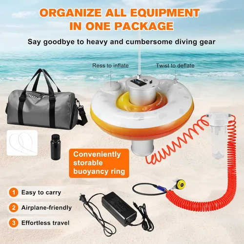 Vista 7 de Scuba Diving Ventilator System, Portable Tankless Lung Underwater Breathing Device with 50FT Long Tube, High-Flow Rechargeable Air Compressor for