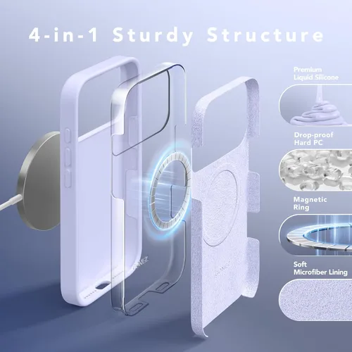 Vista 1553 de GONEZ Funda magnética para iPhone 14, compatible con Magsafe, con protector de pantalla + protector de cámara, forro de microfibra antiarañazos