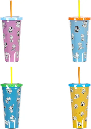 Vista 5 de Peanuts Snoopy 70th Anniversary - Juego de vasos de doble pared de 23.6 onzas con tapas y pajitas