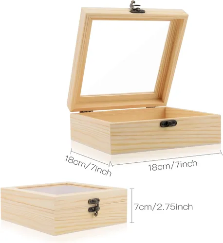 Vista 5 de Nsmykhg Caja de madera, caja de almacenamiento de madera, rectangular de madera de pino sin terminar, vitrina de madera natural con tapa con 7 x 7 x