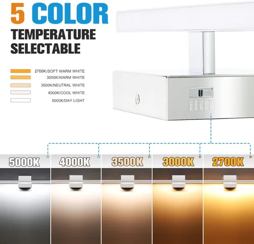 Vista 2 de VOLISUN Moderna lámpara de tocador de baño de 23.6 pulgadas, 14 W, regulable, 5CCT, lámpara de baño LED sobre el espejo, luces de pared de barra