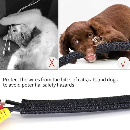 Vista 7 de Funda de organización de cables, protege al gato de los cables de masticación, protector de cable de telar de alambre, manga dividida