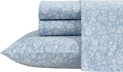 Vista 39 de Laura Ashley - Juego de sábanas individual, ropa de cama de percal de algodón fresca y suave con bolsillos profundos, ligera para comodidad durante