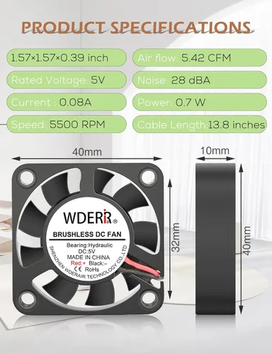 Vista 6 de Refrigeración de computadora de alta velocidad sin escobillas de 1.575 in x 0.394 in, 5 V, USB, CC, para impresora 3D, gabinete electrónico, casco