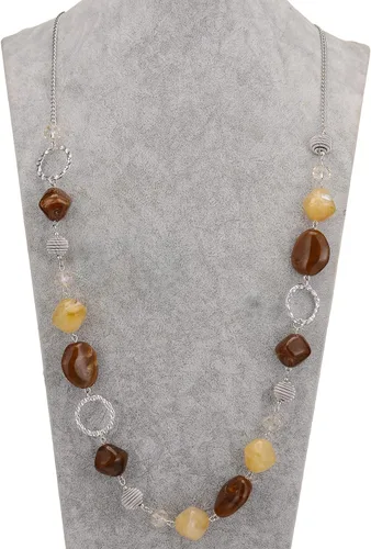 Vista 6 de BULINLIN Collar largo de cuentas para mujer, collar de cadena de suéter plateado con cuentas de resina de cristal, collar de joyería de moda