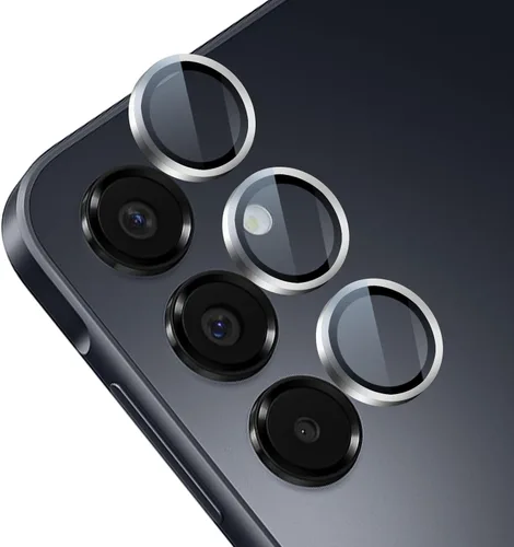 Vista 10 de TENOC Protector de lente de cámara para Samsung Galaxy A15, cubierta de pantalla de cámara de vidrio templado 9H, anillo individual de metal negro