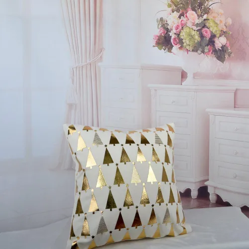 Vista 3 de JWH Fundas de almohada decorativas de árboles dorados de Navidad, con estampado de estrellas, funda de almohada de terciopelo para vacaciones