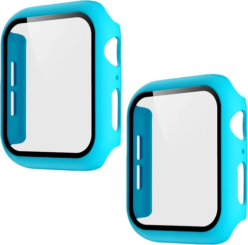 Vista 13 de Paquete de 2 fundas compatibles con Apple Watch 3, 2, 1, SE, Series iWatch 9H, protector de pantalla completa contra arañazos