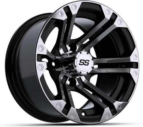 Vista 8 de GTW Specter - Rueda de aluminio para carrito de golf de 10 pulgadas de 10 x 7 pulgadas Plata mecanizada Patrón de 4 pernos Desplazamiento 3:4