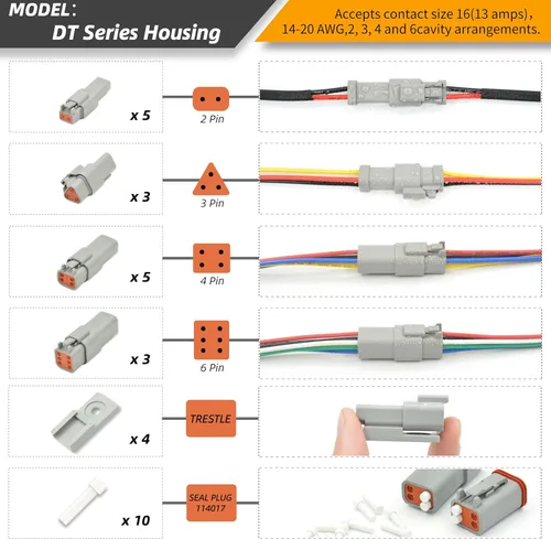 Vista 3 de Kit de conectores Deutsch DT de 200 piezas en 16 kits, conectores DT de 2, 3, 4 y 6 pines, conectores eléctricos impermeables IP67 con 60 pares