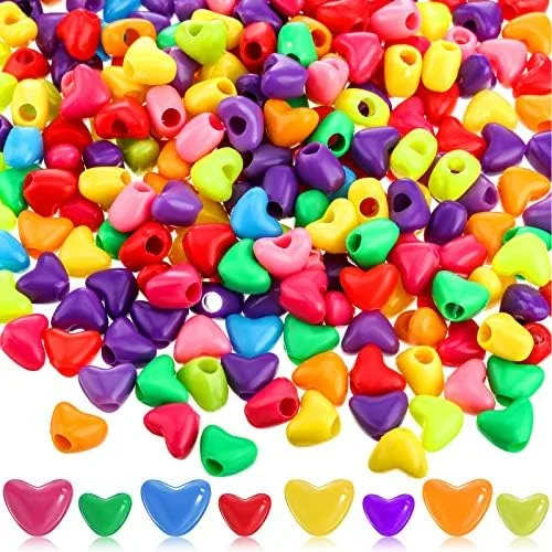 Hicarer Cuentas de pony de corazón de agujero grande a granel para manualidades, multicolor, cuentas acrílicas, pulseras, collares de arco iris
