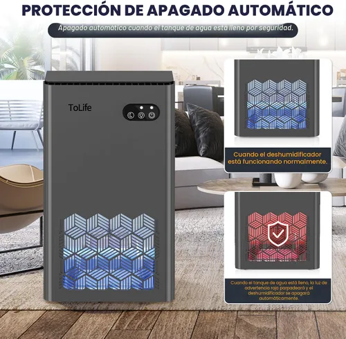 Vista 7 de ToLife Deshumidificador, 1000 pies cuadrados tanque de 95 onzas con modo