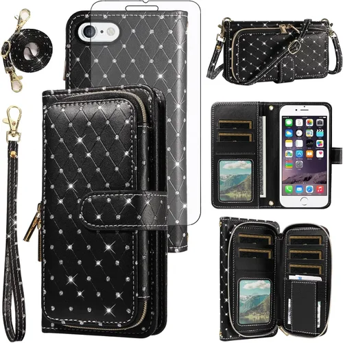 Vista 45 de Funda para teléfono iPhone 6 6S con cremallera y protector de pantalla con protector de pantalla, correa de cordón cruzado, ranura para iPhone 6 Six