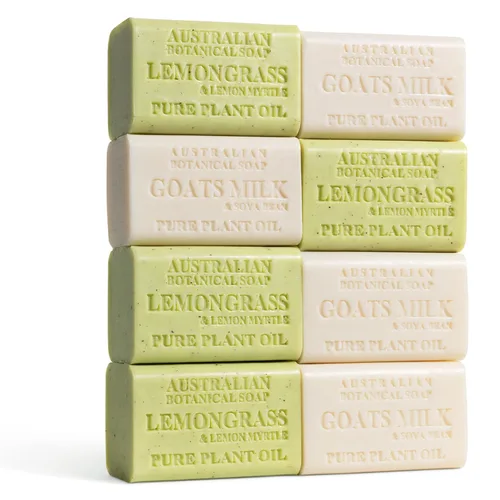 Vista 7 de Australian Botanical - Barras de jabón para hombres, paquete dúo de barras de lujo para cuerpo y barba, jabón de eucalipto y leche de cabra, regalo