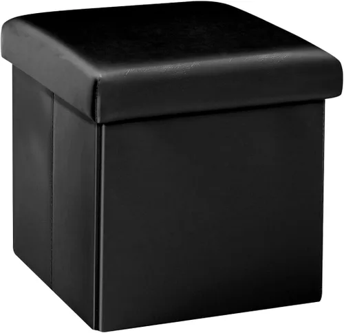 B FSOBEIIALEO Cubo otomano plegable de almacenamiento con piel sintética para sala de estar, dormitorio, oficina en casa, reposapiés de Negro