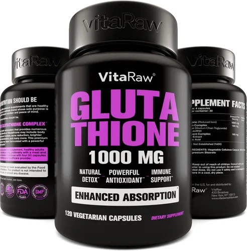 VitaRaw 1000 mg de glutatión para apoyo inmunológico - Complejo de absorción de 100 mg - Suplemento de glutatión liposomal reducido con ácido alfa