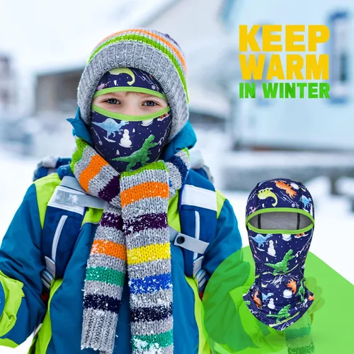 Vista 4 de Dinosaurs - Pasamontañas para niños, resistente al viento, calentador de cuello para niños y niñas