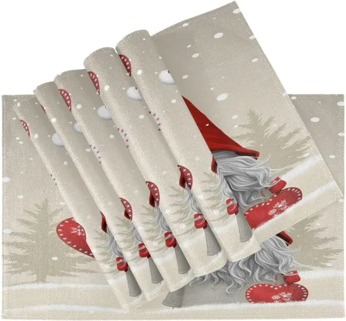 Vista 30 de ALAZA Manteles Individuales de Árbol de Navidad Rosa Copo de Nieve Blanco de Invierno Navideños para Mesa de Comedor Mantel Individual 1 Pieza