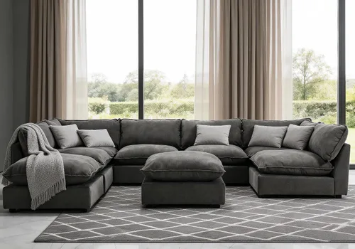 Vista 64 de Iroomy Sofá modular modular de chenilla de gran tamaño, asiento cómodo profundo, sofás de 3 plazas para sala de estar, beige Chenilla prémium, Sin