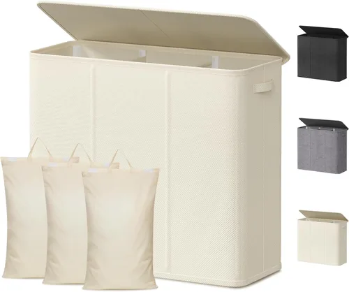 Vista 12 de Lifewit Cesta de lavandería con tapa y bolsa de lavandería extraíble, grande, plegable, 1 divisor, cesta de ropa sucia con asas para dormitorio