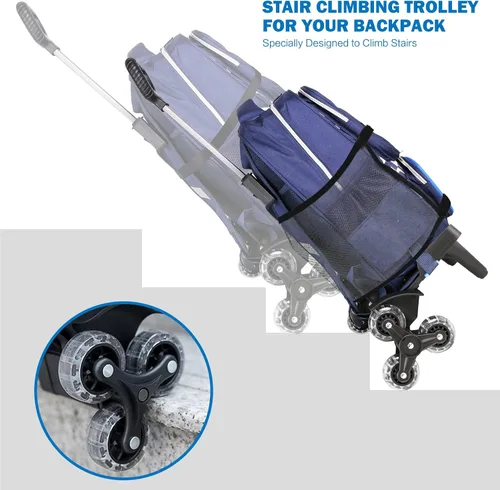 Vista 6 de Carrito de mochila, carrito con ruedas de aleación de aluminio, carrito plegable para mochila escolar, carrito de equipaje de 6 ruedas con protector