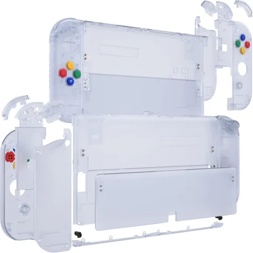 Vista 5 de eXtremeRate Juego completo de carcasa de bricolaje para Nintendo Switch OLED, placa trasera de consola de repuesto y soporte, carcasa de controlador