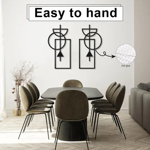 Vista 8 de Zzbakress Arte de pared, 2 piezas de decoración abstracta moderna geométrica de madera, 17.8 x 9.3 pulgadas, sala de estar, estilo 1