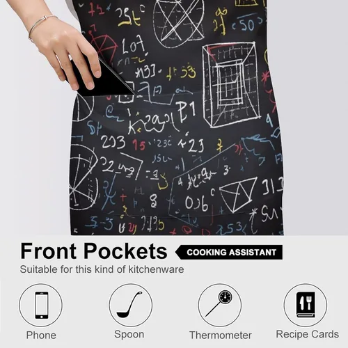 Vista 5 de Mathematics And Physics Apron with Pockets Water And Oil Resistant Kitchen Aprons Professional Adjustable Bib Apron for Women Men