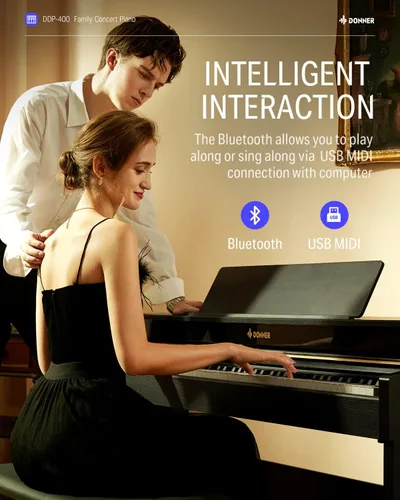 Vista 8 de Donner 88 teclas con teclado ponderado, piano vertical premium para principiantes a profesionales, teclado eléctrico de tamaño completo