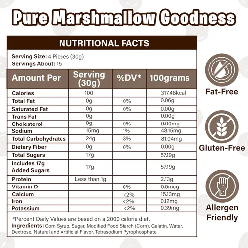 Vista 2 de Malvaviscos blancos grandes de 1 libra, hechos con vainilla natural, sin sabores artificiales, perfectos para S'mores, hornear y chocolate caliente