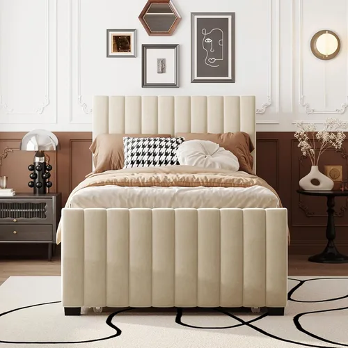 Vista 118 de SOFTSEA Cama de plataforma tapizada tamaño Queen con cajón de almacenamiento, marco de cama tapizado con cabecera con respaldo de alas, soporte