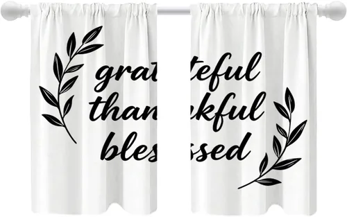 Vista 80 de Shrahala Cortinas blancas S inspiradoras para ventanas de cocina, cortinas negras con palabras cristianas para cafetería, cortinas opacas