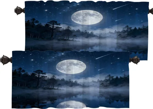 Vista 9 de Batmerry American Flag Ink Dot Tier Curtains, Red Blue White Stars Abstract Window Treatment Short Kitchen Curtain Multilayer Polyester Blackout for