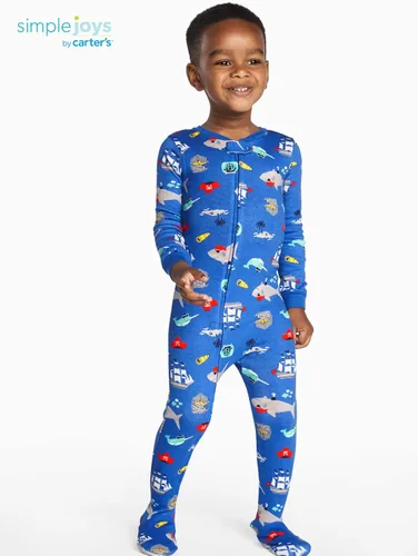 Vista 2 de Simple Joys by Carters - Pijama de algodón con pies ajustados para niños pequeños y bebés paquete de 3