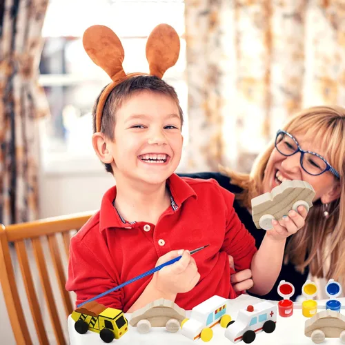 Vista 7 de WANTKA 12 piezas de autos de madera sin terminar, juguetes de madera para bricolaje, manualidades de madera, kit de manualidades para estudiantes