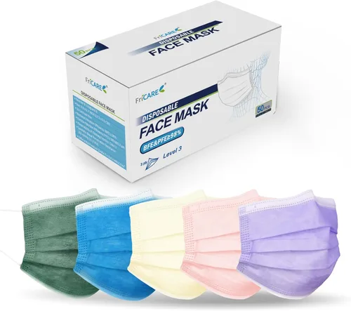 Vista 28 de FriCARE Mascarillas desechables, 3 capas ASTM nivel 3 grado médico, elegibles para FSA/HSA, transpirables y cómodas para alergias/protección solar