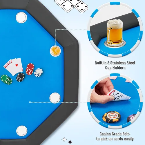 Vista 4 de ECOTOUGE Mesa de póquer plegable para 8 jugadores, mesa octogonal Texas Hold'em con soporte para tazas de acero inoxidable, mesa de juego de póquer