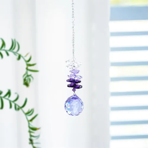 Vista 2 de Lámpara colgante de bola de cristal de chakra octágono púrpura de 1.181 in