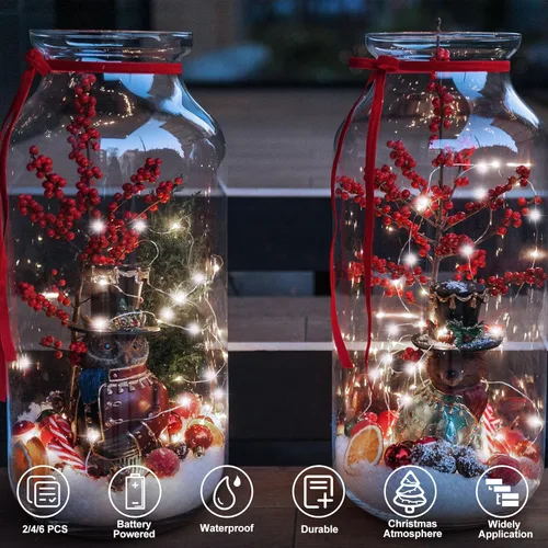 Vista 4 de Guirnalda de luces de 16.4 pies, 50 luces LED plateadas de alambre de cobre parpadeantes con 5 modos de iluminación para Navidad, dormitorio, boda