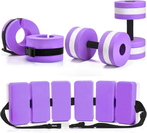 Vista 12 de Juego de 5 ejercicios acuáticos para piscina, incluye 2 mancuernas ligeras de agua, 2 pesas de natación de tobillo y cinturón de natación