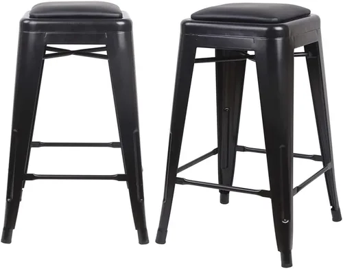 Vista 278 de GIA Taburete de mostrador sin respaldo de 24 pulgadas, cantidad de 4, bronce con asiento de madera clara