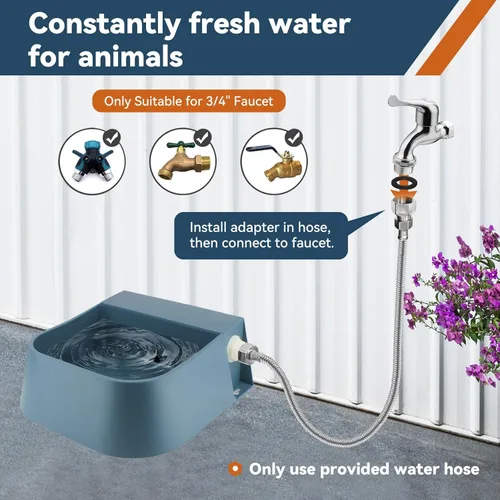 Vista 4 de Cuenco de agua automático para perro para grifo macho GHT de 3/4 pulgadas, dispensador de agua de llenado automático para exteriores de 2 litros
