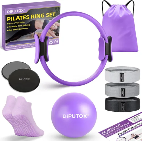 Vista 8 de Pilates Ring Kit for Women, Pilates Equipment Accessories, Home Workout Set with Magic Circle, Mini Exercise Ball, Ankle Resistance Bands & Yoga