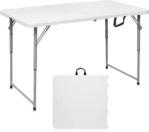 Vista 12 de Byliable Mesa plegable de 1,2 m portátil de plástico resistente plegable por la mitad mesa de uso múltiple pequeña para interiores y exteriores
