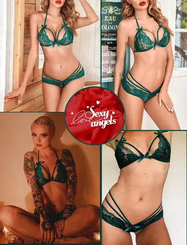 Vista 4 de Avidlove - Conjunto de lencería de encaje sexy baby doll de 2 piezas brasier y braga