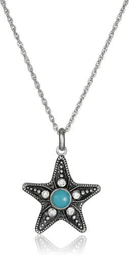 Collar con colgante de estrella de mar con incrustaciones oxidadas de plata de ley, 18.0in