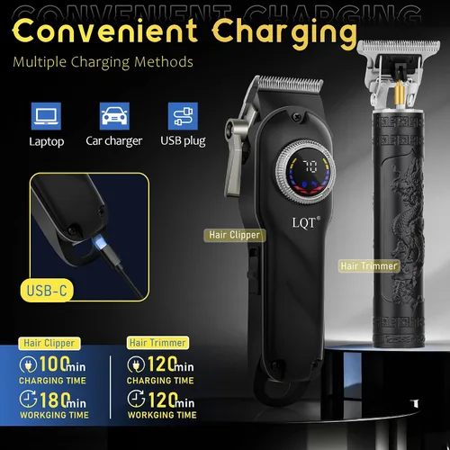 Vista 4 de Cortapelos para hombres sin cables, kit de aseo de 4 piezas con pantalla LED, regalo para él, incluye cortadoras, recortadora, afeitadora