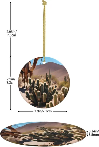 Vista 4 de A Small Camel Round Ceramic Pendant with Hole and Gold Rope for Christmas and New Year Hanging Decoration at Home